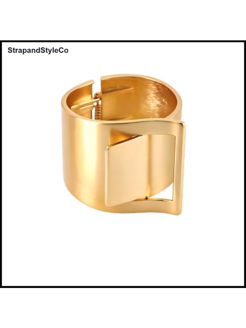 14K Gold-Plated Geometric Wide Cuff Bracelet Hinged Statement Jewelry